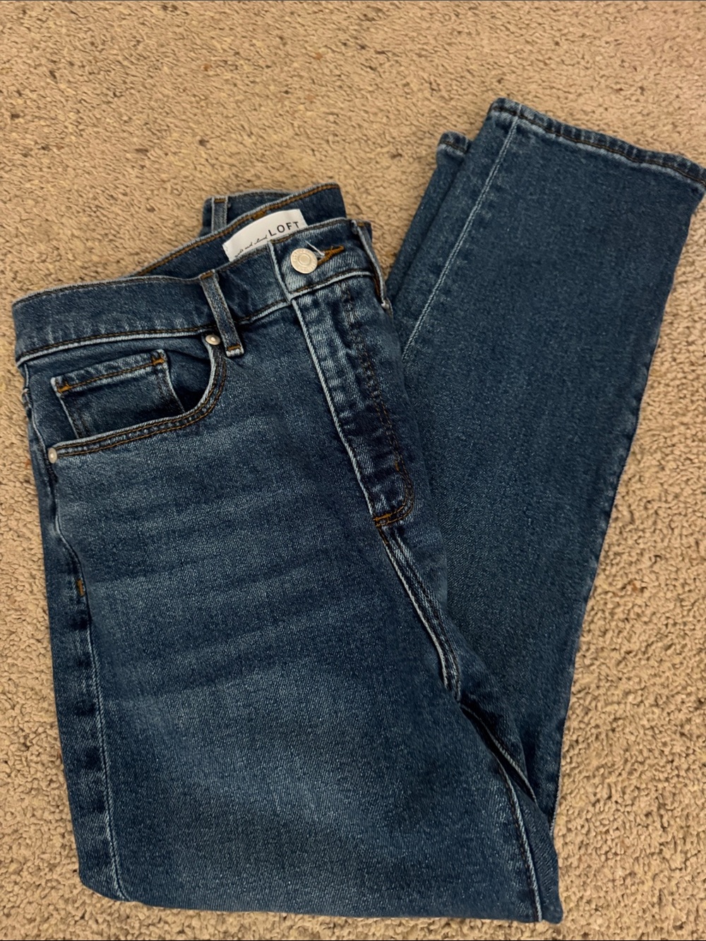 LOFT Women's Dark Indigo High-Rise Straight Jeans